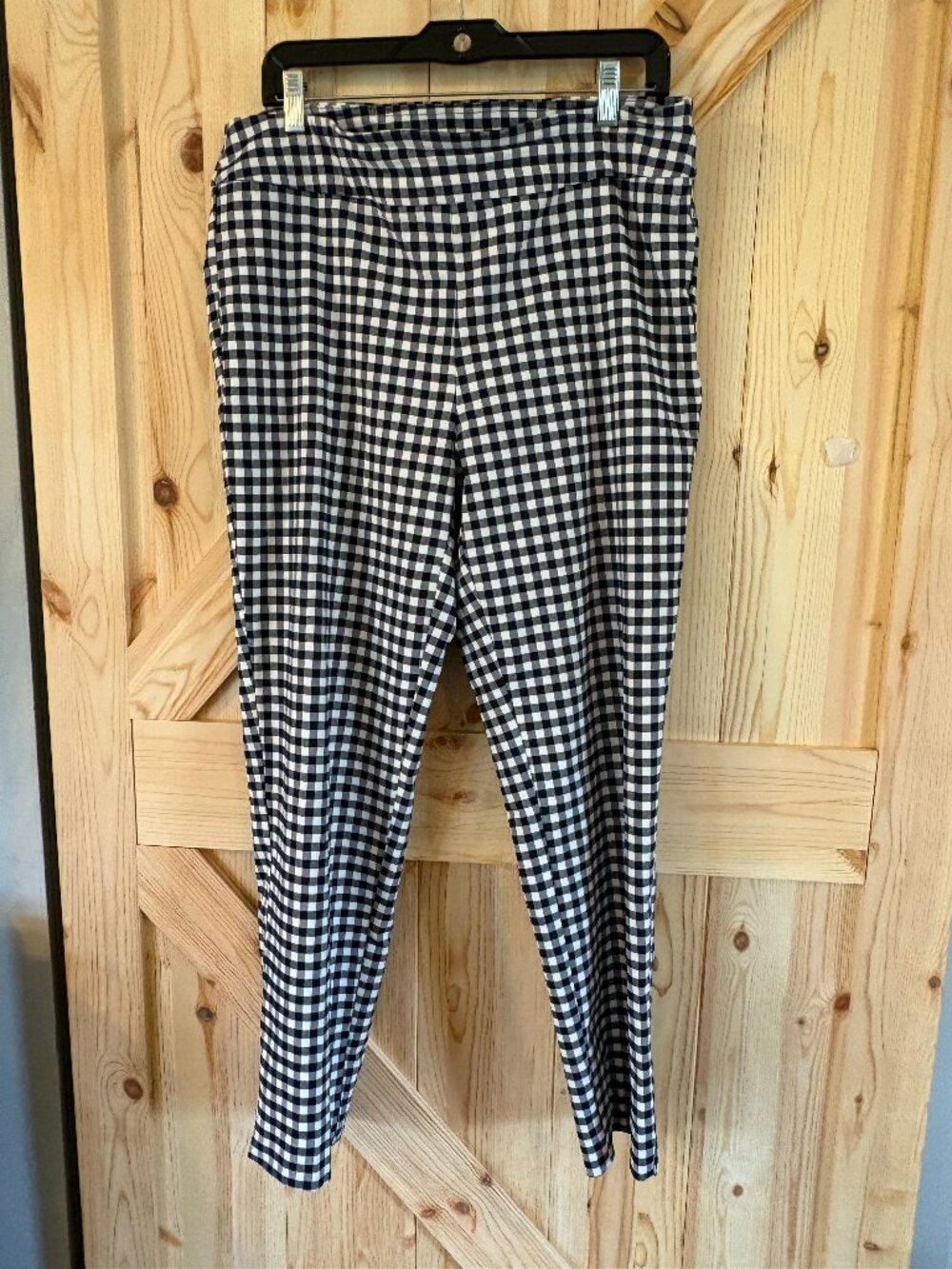 Counterparts Black White Gingham Pants Size 14 Stretch Pull On Slim